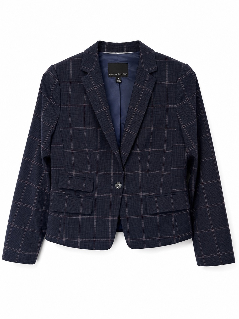 Banana Republic Navy Windowpane Single-Button Blazer